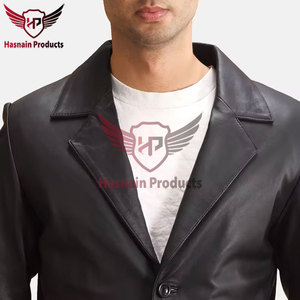 Men's Premium Black <b>Leather</b> Coat Windproof Designer Trench Handcrafted New Fashion <b>Blazer</b> <b>Jacket</b> Customizable Casual Style - Product Image 5