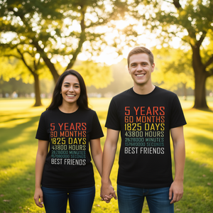T-shirt d'anniversaire de 5 ans pour les meilleurs amis, design vintage pour la célébration de l'amitié - Product Image 3