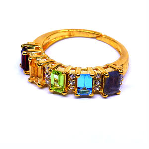 Bague de fiançailles pour femme en argent sterling réglable 925 avec pierres précieuses multicolores plaquées or - Product Image 3