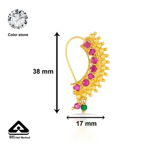 Rangnath Gold <b>Nath</b> <b>Nose</b> <b>Ring</b> Diamond Crystal Brass Alloy Wedding Body Jewelry - Product Image 5