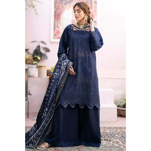 MAHNUR 3PC Chickenkari Embroidered Diamond Print Lawn Dupatta Collection Printemps/Été-BIC-4026 - Product Image 1