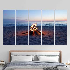 Arte en Lienzo Moderno con Diseño de Fuego en la Playa: Paisaje Marino Impreso en 3D para Decoración del Hogar, JUEGO DE 5 LIENZOS - Product Image 1