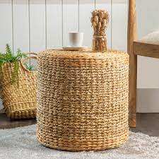 Pouf rond en jacinthe d'eau naturelle tissé à la main léger durable écologique idéal pour s'asseoir repose-pieds ou accent moderne - Product Image 4