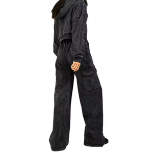 Chándales personalizados para mujer algodón French Terry Vintage ácido lavado desgastado Sudadera con capucha pantalones de chándal y Sudadera con capucha Jogger Set - Product Image 2