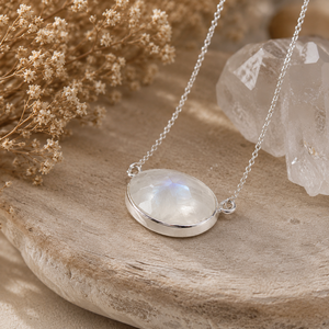 Oval Moonstone <b>Necklace</b> White Oval Gemstone Pendant 925 Sterling Silver June <b>Birthstone</b> Jewelry Moonstone <b>Necklace</b> For Women - Product Image 3