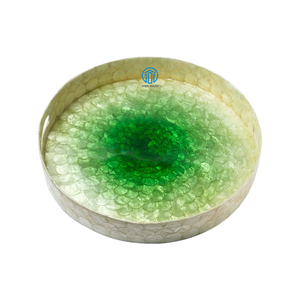 Meilleure vente nouvelle arrivée Unique nacre vert plateaux de service haute qualité vadrouille coquille ombre plateau rond fait à la main au Vietnam - Product Image 1