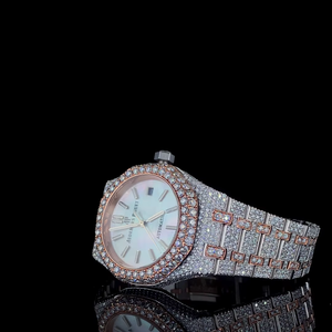 Montre à Quartz Automatique de Luxe en Acier Inoxydable de 41mm Ton Argent de Haute Qualité Entièrement Glacé VVS Moissanite Diamant Hip Hop Strass - Product Image 3