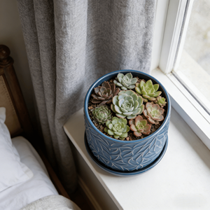 ネイビーブルーの手作りセラミックプランター2個セット アメリカンスタイル 環境に優しい 室内/屋外ガーデン用プランター - Product Image 3