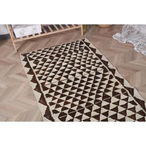 3.1x7.3 ft Vintage Rug, Kilim Rug, <b>Brown</b> Check Rug <b>Wool</b> - Product Image 4