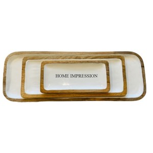 <b>White</b> Color Enamel Finished From Inside Oval Shape Acacia <b>Wood</b> Luxury Serving <b>Tray</b> From Indian Manufacturer in Impressive Price - Product Image 2