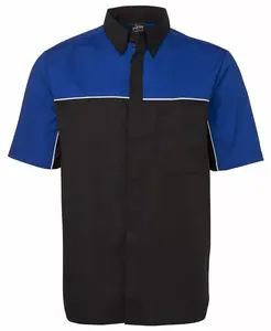 Camisa de trabajo de algodón pesado de alta calidad para hombres Logotipo personalizado Medio botón frontal con tachuelas de barra en bolsillos Camisas casuales a prueba de agua - Product Image 1