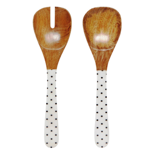 White Handle Salad Servers Home 2 Set of Handmade <b>Wooden</b> Salad Server Spoons Forks <b>Utensils</b> Kitchen Spoon Gift - Product Image 3