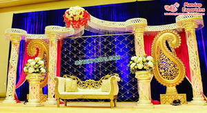 Ceremonia de compromiso de boda Srilankan Configuración de escenario Royal Gujarati Tema Recepción Evento Etapa Elegante Configuración de compromiso de boda - Product Image 5