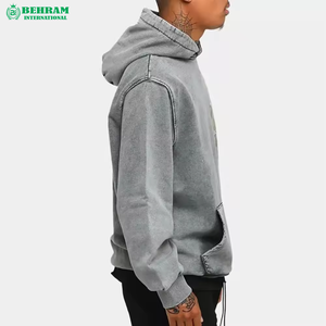 Sweat à capuche basique classique pour homme 2026, délavé à l'acide, avec cordon de serrage, 100 % coton molletonné thermique, style streetwear - Product Image 3