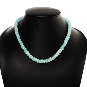 Collar de cuentas Rondelle lisas de ópalo azul, cuentas de melón de piedras preciosas talladas a mano, collar de cuentas tallado a mano, Gargantilla hecha a mano - Product Image 3