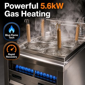 หม้อต้มบะหมี่แก๊สเชิงพาณิชย์แบบตั้งพื้น 4 ตะกร้า ใช้แก๊ส LPG สำหรับอุปกรณ์ทำอาหารพาสต้าแบบฟาสต์ฟู้ด - Product Image 2
