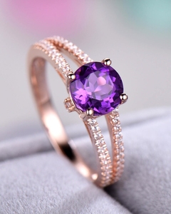 2025 últimos anillos de joyería fina de oro sólido de nuevo diseño de lujo de amatista con anillo de diamantes reales anillo de compromiso de oro de 18K para mujer - Product Image 3