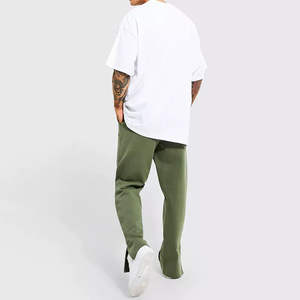 Pantalon homme lavé Premium vert coupe évasée latérale en coton uni avec cordon élastique 2026 - Product Image 3