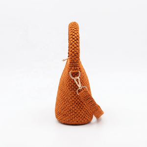 Vintage Luxury Orange <b>Raffia</b> <b>Handbag</b> with Cotton Lining Woven Shoulder Strap Two Handles Open Top for Women - Product Image 3