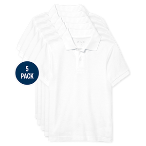Paquete de 5 uniformes escolares de Polo de piqué suave blanco para niños - Product Image 1