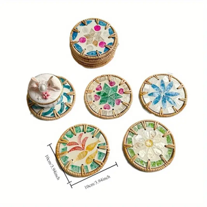 TienPhong Dessous de verre en rotin et coquille colorée fabriqués à la main à la main-Résistant à la chaleur, tapis de tasse à thé anti-brûlure pour la cuisine et la salle à manger - Product Image 6