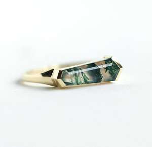 Simple Women And Girls' <b>Moss</b> <b>Agate</b> <b>Ring</b> Unique Statement Jewelry With Natural White Princess Cut Gemstone Heat Treated - Product Image 4