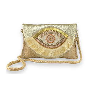 High Quality Bohemian Style Jute Handmade Clutch Bag for Women India featuring <b>Beading</b> <b>Shell</b> Tassel Zipper Closure Cotton Lining - Product Image 1