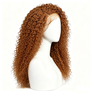 Perruque en dentelle de cheveux humains longs bouclés crépus brun cuivré - Product Image 6