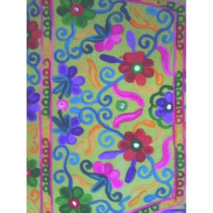 Large Capacity Bohemian Ethnic Floral Design Cotton <b>Tote</b> Green Base Zipper Closure Women's Portable Daily Outings Messenger <b>Bag</b> - Product Image 6