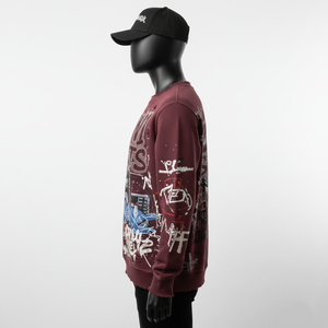 High Quality 320 GSM Men Pullover Sweatshirt <b>Soft</b> Cotton Fleece Maroon Custom Graphic Logo Rhinestone Print Basics Sweatshirts - Product Image 5