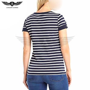 Camisetas de Algodón Estampadas para Mujer, Corte Regular, Hechas a Mano, Servicio OEM, Contraste de Color Azul y Blanco, Precio al por Mayor - Product Image 3
