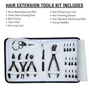 Black Hair <b>Extension</b> tools Kit Micro Ring hair <b>Extension</b> Plier Tape in plier Bond Cutter Threader Hook Clips & Curved Needles - Product Image 2