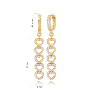 <b>Heart</b> Charm Zircon Stone Dangle Long <b>Earrings</b> 925 Sterling Silver Jewelry Turkish Wholesale Handmade - Product Image 2