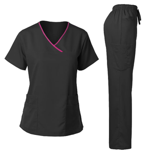 Ensembles de gommage hospitalier confortables avec tissu sergé Durable infirmière travail médical ensemble de gommage à la figue avec manches courtes femmes ensemble de gommage haut - Product Image 5