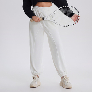 กางเกงจ็อกเกอร์ผู้หญิงทรงหลวม ผ้าริบ ขาจั๊ม ขอบเอวยางยืด ทรงแบนด์ด์ที่ข้อเท้า สไตล์สตรีทแวร์แฟชั่น ใส่สบายสำหรับฤดูร้อน - Product Image 3