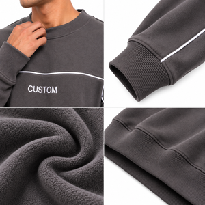 Charcoal <b>Grey</b> Crew Neck <b>Sweatshirt</b> Curved White Piping Chest Panel Oversized Men's Winter Pullover High Street Bulk Production - Product Image 4