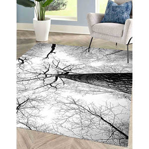 Alfombra de árbol en blanco y negro: Alfombra de entrada con vista al bosque, alfombra suave no tejida - Product Image 4