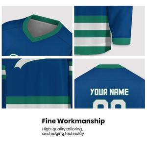Camiseta de hockey sobre hielo personalizada, Camiseta deportiva de equipo personalizada, manga larga, 100% poliéster, transpirable, estampado de transferencia de calor, azul y verde - Product Image 5