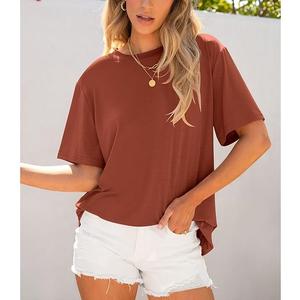 Nueva llegada OEM servicio sólido mujer 100% algodón manga corta cuello redondo hombro pendiente cómoda camiseta de Bangladesh - Product Image 5