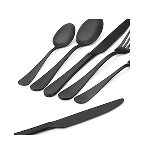 Couverts de restaurant noirs Cuillères et fourchettes en acier miroir noir poli pour mariage Ensemble de couverts noirs - Product Image 5