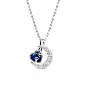 Collier personnalisé Jeulia Hug Me avec cœur, pierre de naissance, lune et étoile - Chaîne en zircon plaqué or - Product Image 1
