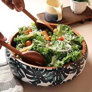 Tazón redondo de madera con mango Meena, diseño moderno Natural para servir masa, comida, ensalada, mezcla de sopa de frutas hecha a mano - Product Image 1