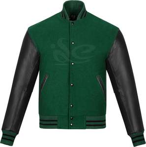 Veste universitaire à manches en cuir de vachette en laine pour hommes vintage personnalisée veste d'hiver Letterman noir vert - Product Image 1