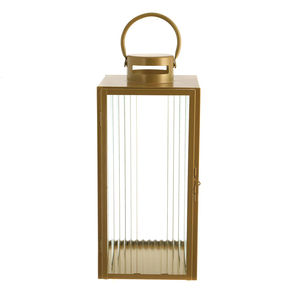 Lanterne en métal doré avec panneaux de verre nervuré et porte bougeoir rectangulaire pour décoration intérieure moderne mariages et éclairage - Product Image 2
