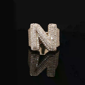 Alphabet N glacé diamant naturel personnalisé luxe romantique Hip-Hop Style bague de fiançailles et anniversaire @ Sheetal Diamonds - Product Image 1