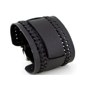 Pulseras de cuero Punk para hombre, pulseras hechas a mano, brazalete ancho, joyería trenzada, negro, marrón, ajustable, estilo de lujo - Product Image 3