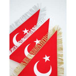 Digital Print Crystal Satin Double Sided Triangle Cut Gold Fringed Trkiye Flag <b>Banner</b> - Product Image 5