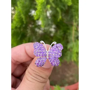 Bague Papillon en Argent 925 avec Améthyste Naturelle, Micro-Pavé et Plaqué Or 18K – Bagues Tendance pour Cadeaux - Product Image 1