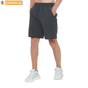 Pantalones cortos de Jogger de secado rápido para hombre con logotipo personalizado con cintura elástica, pantalones cortos de entrenamiento informales con patrón sólido, decoración teñida lisa - Product Image 3