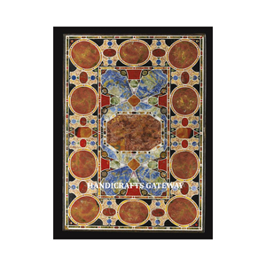 Fabricante indio de mesa de comedor con incrustaciones de mármol negro para comedor, uso doméstico hecho a mano, diseño de incrustaciones, tapas de mesa Pietra Dura - Product Image 1